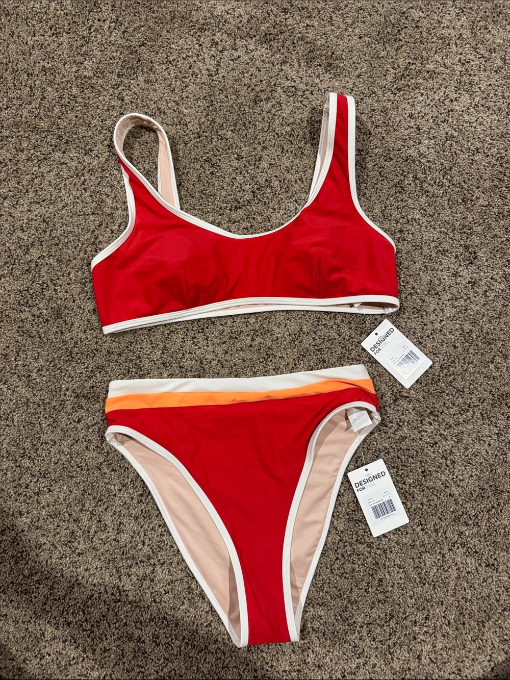Cupshe Red Bikini Set with Orange and White Trim, Bottom medium, Top large